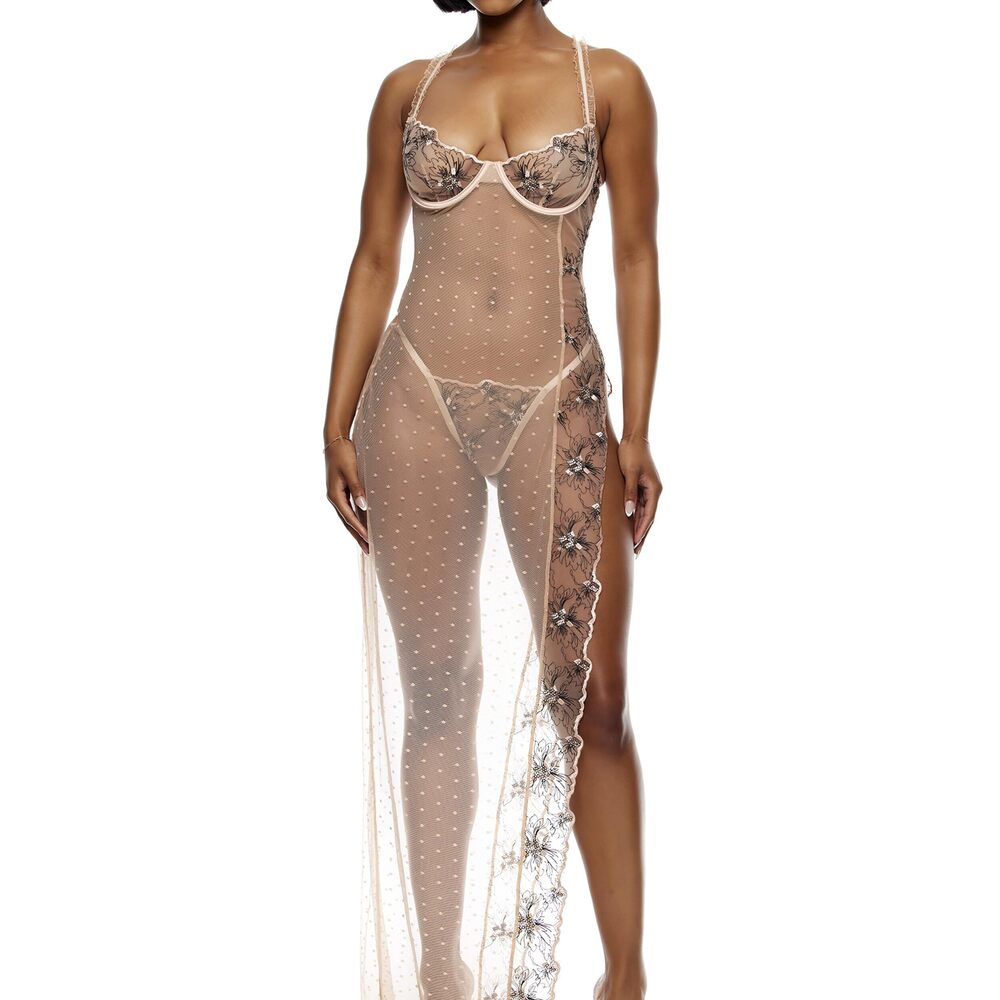 8990 Just Peachy Embroidered Nightgown Lingerie Set - Peach